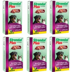 Kit 6 Strondal Plus Carne Vermífugo 4 Comprimidos Cães/Gatos