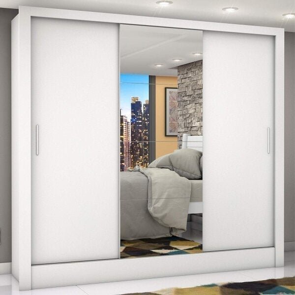 Guarda-Roupa Casal 3 Portas com Espelho Porto Plus Espresso Móveis Branco Branco