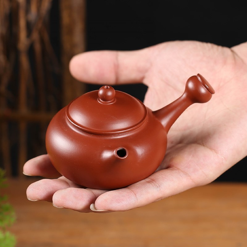 Pote puxado à mão com alça lateral, bule Dahongpao, conjunto de chá, cerâmica pura artesanal, pote de argila roxa, pneu