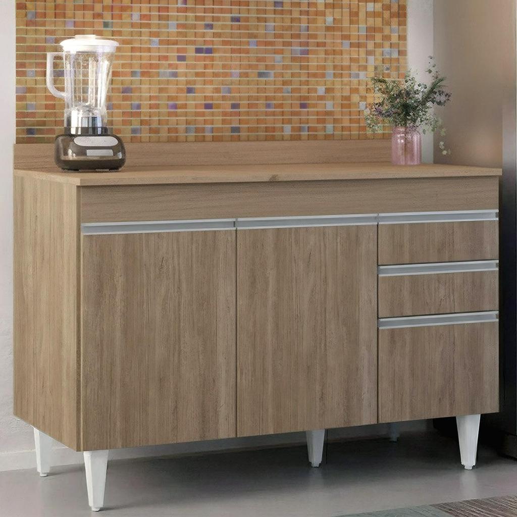 Balcão de Cozinha para Pia com Tampo 120cm Michigan Castanho - Lumil