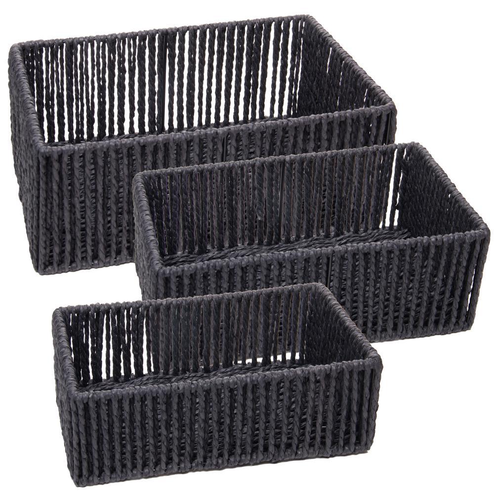 Conjunto 3 Cestos Organizadores Retangulares Preto Papel - Wolff