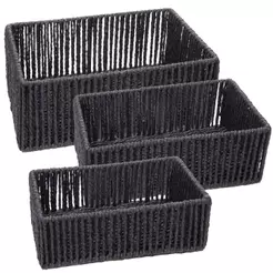 Kit 3 Cestos Retangulares Preto Papel Wolff Organizadores para Casa Banheiro Quarto Sala Mesa Decoração Organização