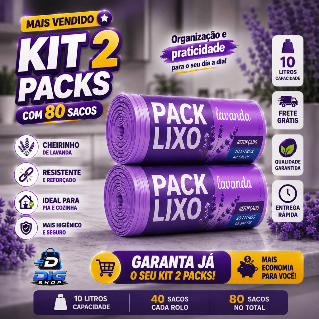 Kit 2 Rolos de Sacos de Lixo 10L 80 Sacos Perfumados Lavanda Pia Banheiro Neutraliza Odores