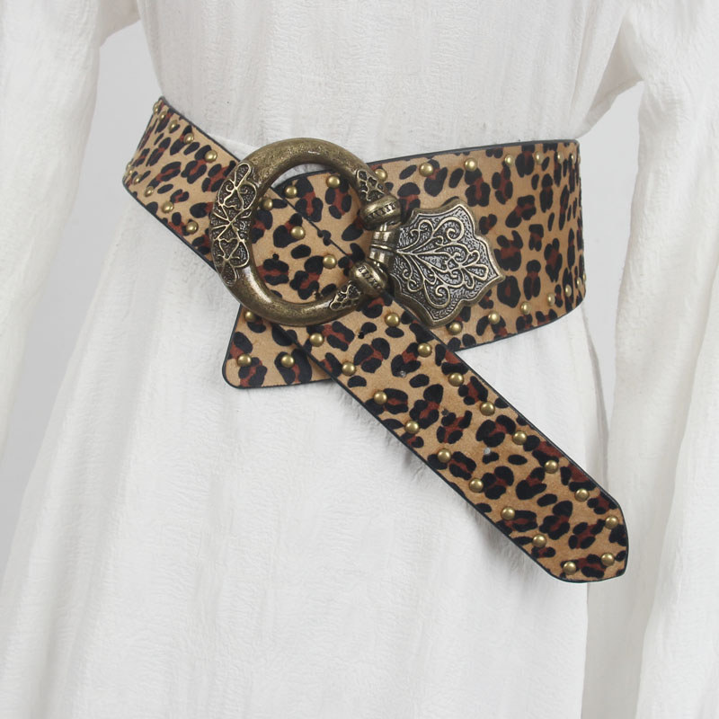 Único Retro leopardo impressão cinto largo vestido feminino Design cinto americano indústria pesada cinto acessórios na