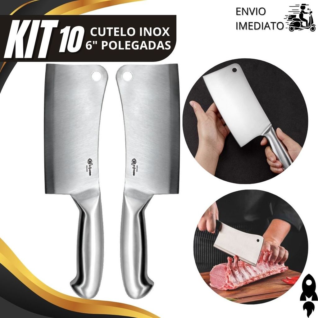 Cutelo Inteiriço 6 Polegadas 27cm Profissional 10/5/3 Unidades Para Carnes Churrasco e Cozinha