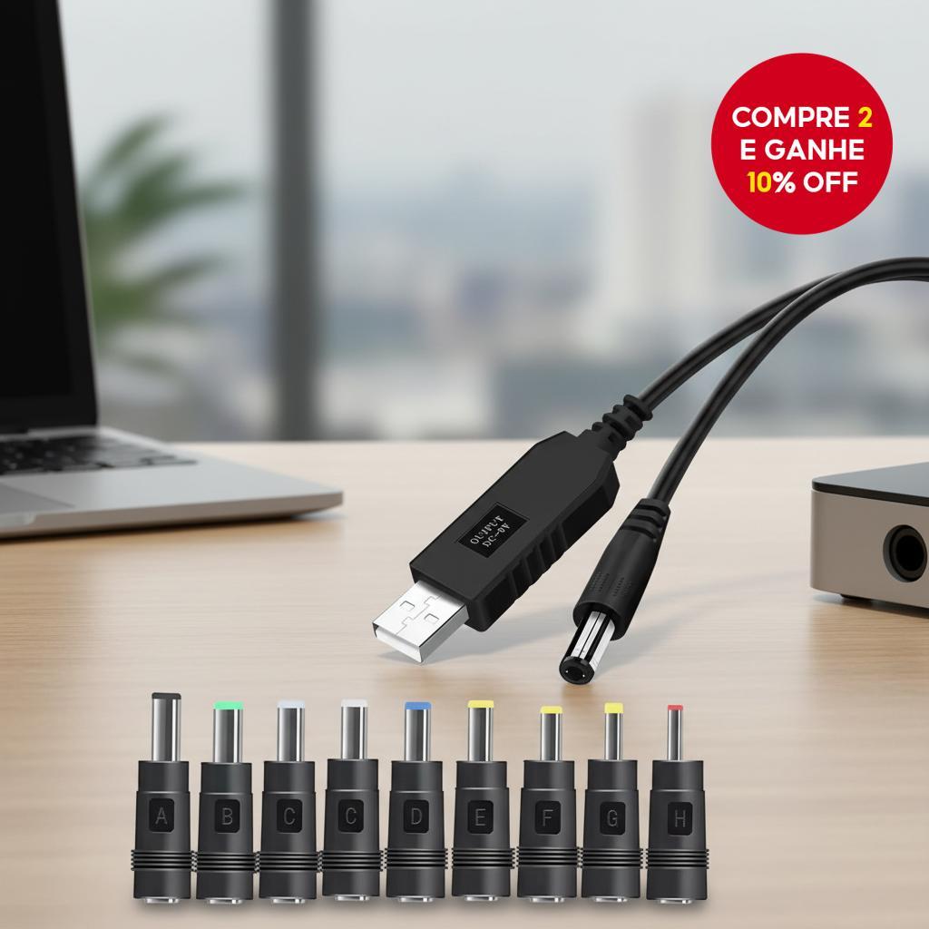 Cabo do conversor USB de passo para DC 5V a 12V para roteador WiFi, modem, ventilador, alto-falante e power bank.