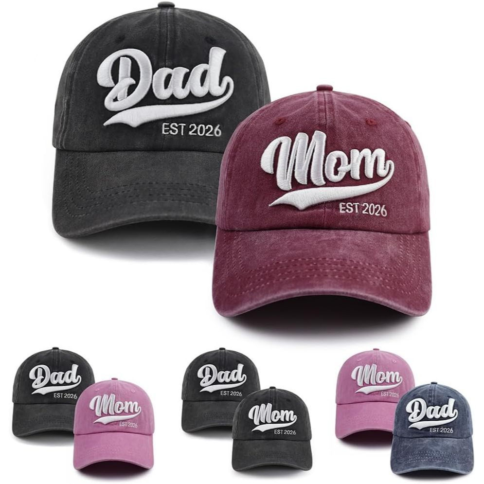 Boné de beisebol ajustável com bordado 3D "Dad & Mom EST 2026" - Um presente para novos pais RTCT