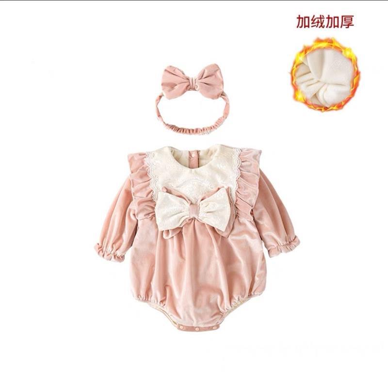 Bebê roupas de bebê roupas de inverno feminino bebê macacão de uma peça inverno princesa velo peido roupas cem dias de i