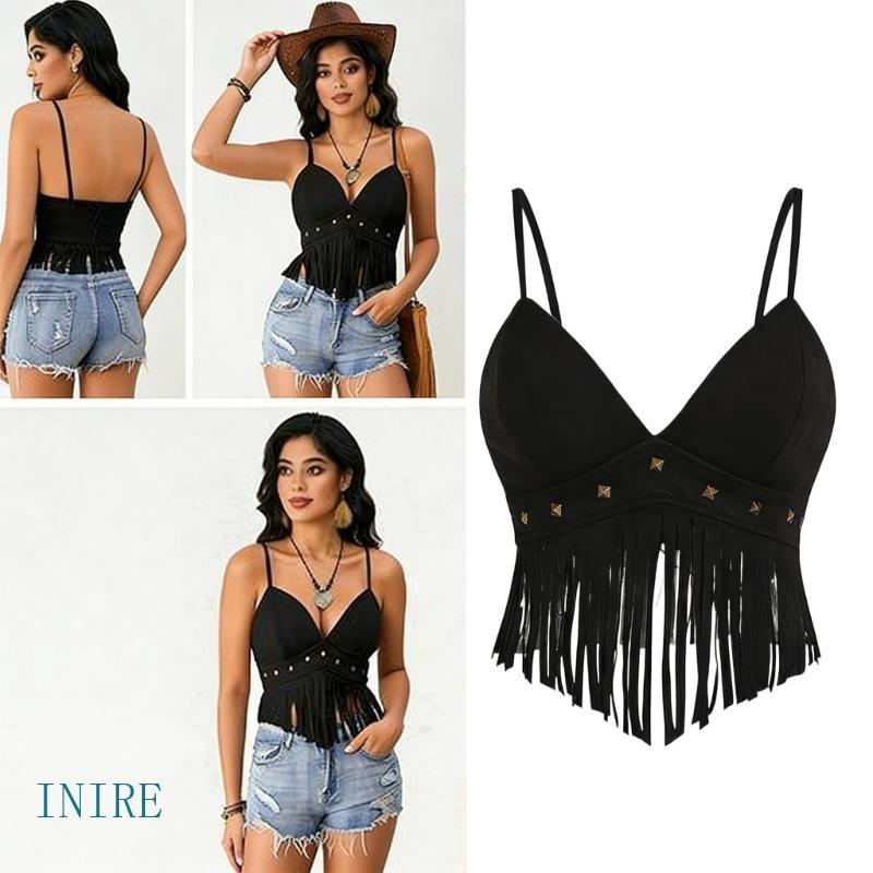 IRE Retro Faux Suedes Hippie Crop Fringe Design Slim Fit Camisola Para Festas