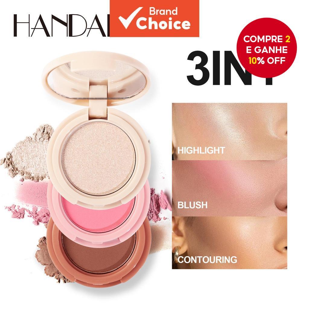 Paleta Multifuncional HANDAIYAN 3 Em 1 Iluminador , Blush E Contorno – Pó Fino Suave Adere À Pele , Cor De Longa Duração