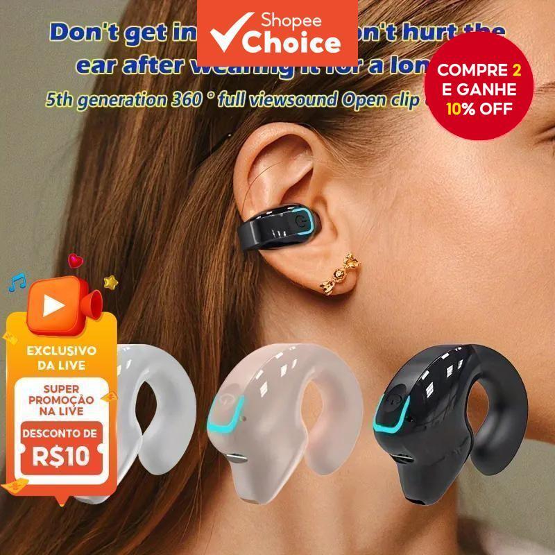 Clipes De Orelha Em Fones De Ouvido Negócios Sem Fio Bluetooth 5.3-Único Gancho OWS Driver Chamada Handsfree Leve Confor