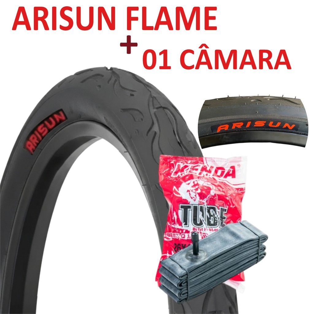 Kit Pneu 26x2.125 Flame + 1 Camara Aro 26 Kenda Bico Grosso (1 Pneu + 1 Camara) Bicicleta Aro 26