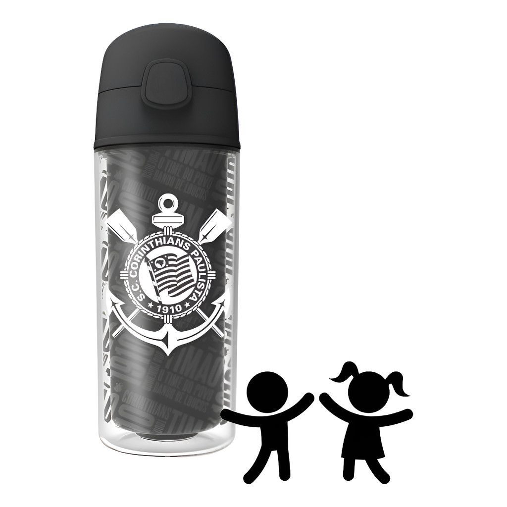 Garrafa De Agua Corinthians 270ml Squeeze Infantil - Oficial Preto