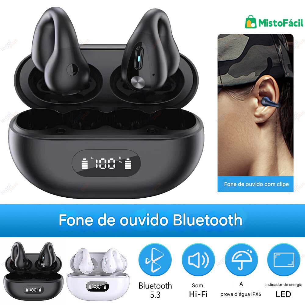 Novo Fone Clip Bluetooth 2026 | Condução Óssea, Sem Atraso para Esporte, Bateria Duradoura Proteção dos Ouvidos SomClaro