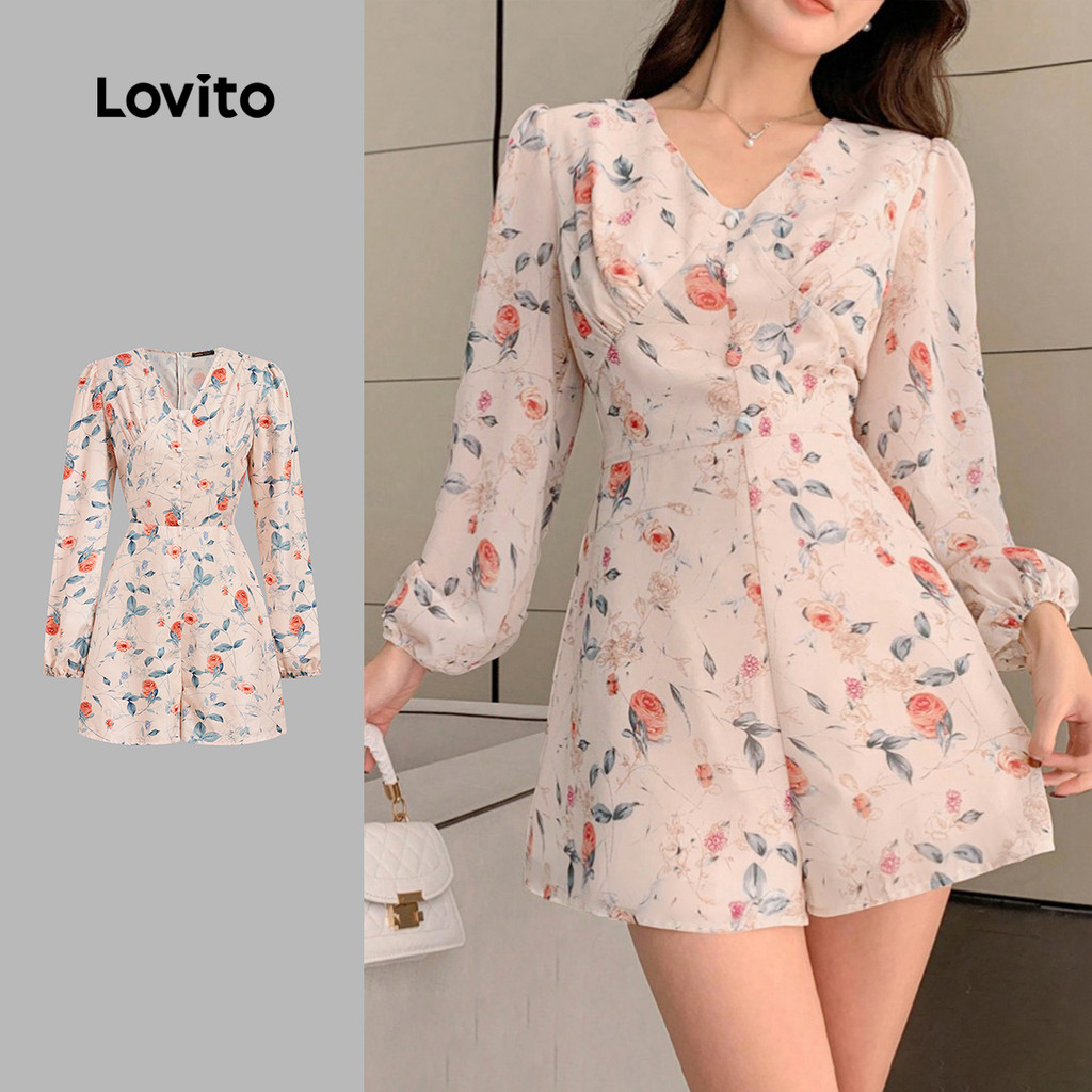 Lovito Macacão Elegante de Lazer com Flores para Mulheres Primavera/Verão L165ED1532