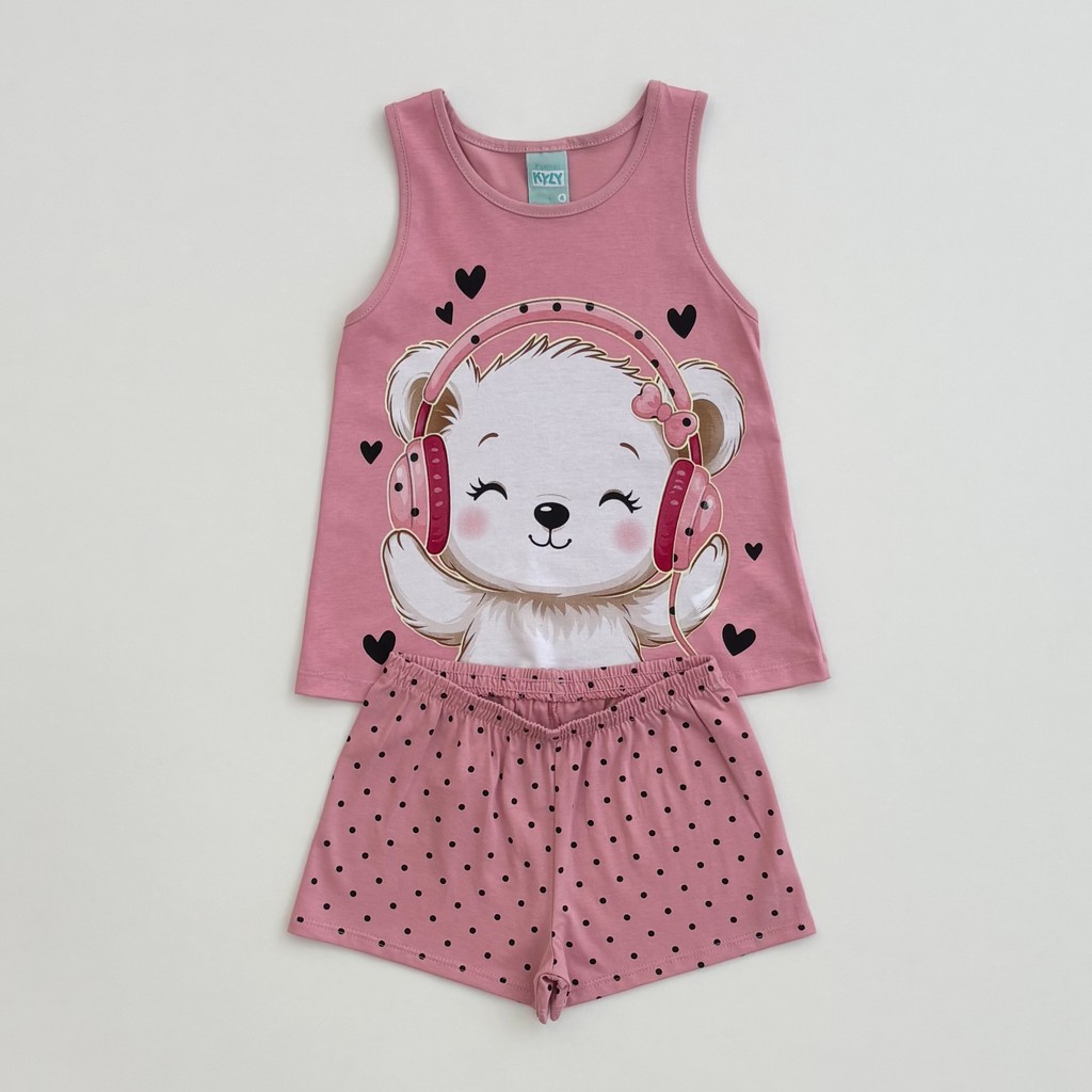 Pijama Kyly Infantil Menina Regata e Shorts Rosa Poa Verão Moda Kids 1001386