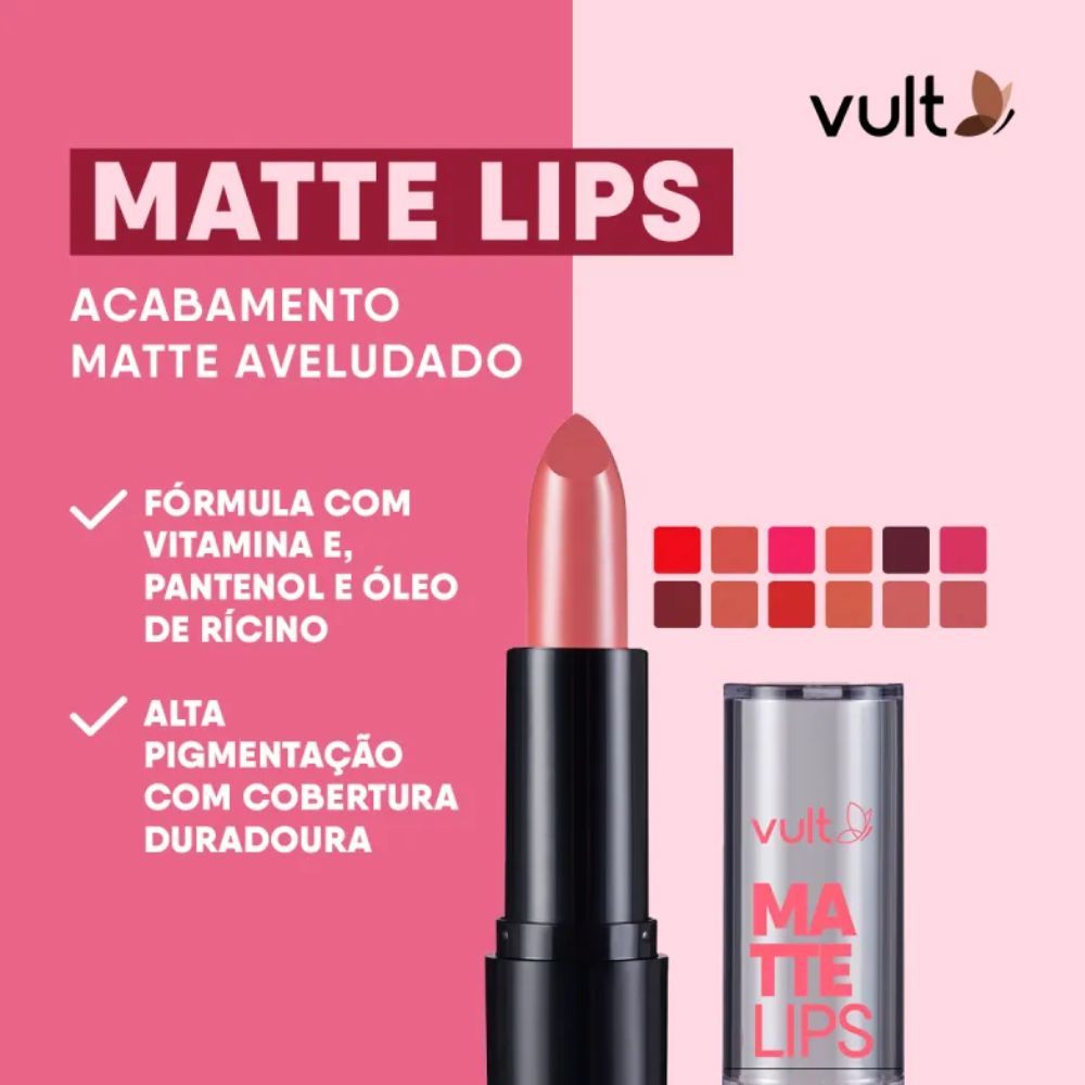 Detalhes do Batom Vult Rosé Matte Lips 3,8g