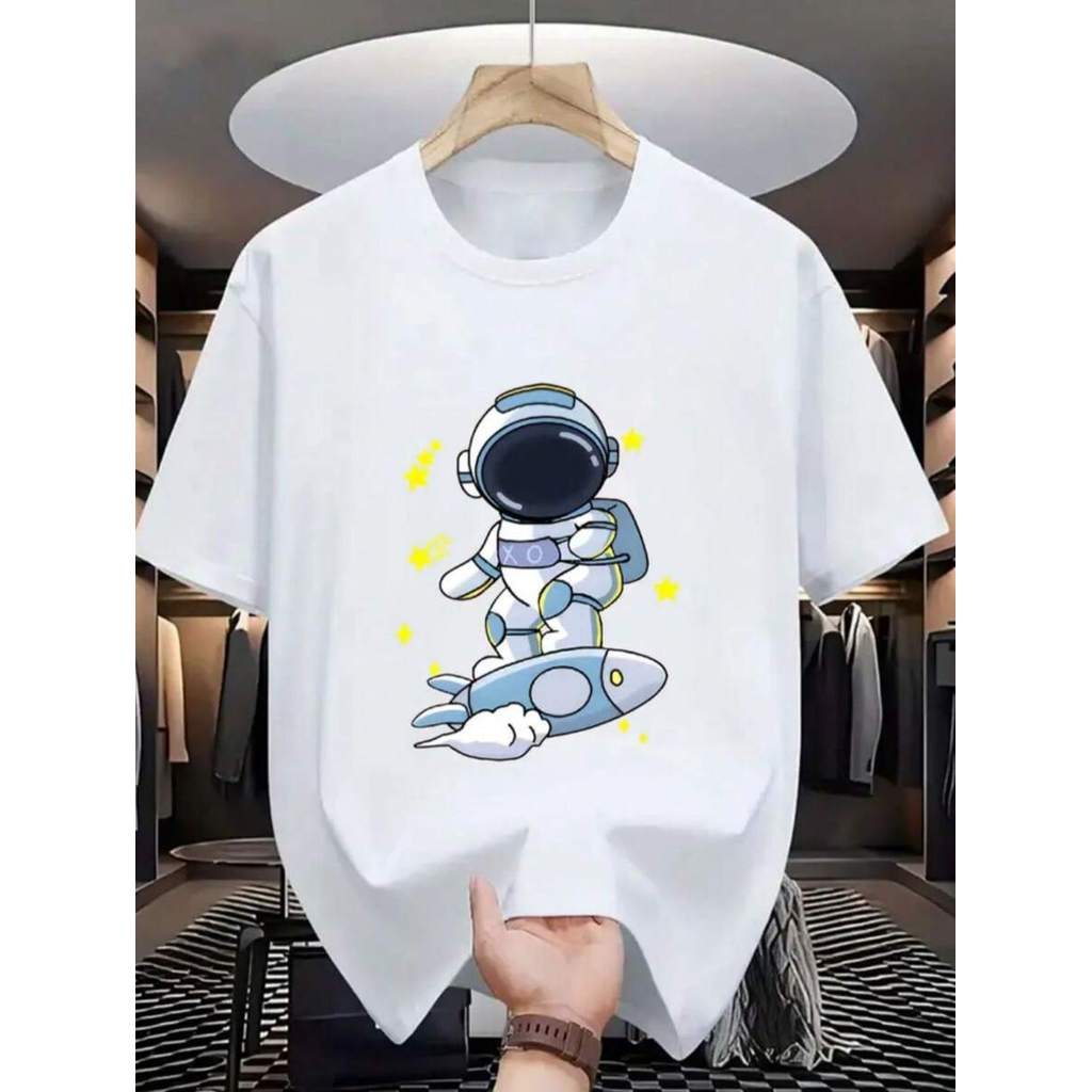 Camiseta Unissex foguete Astronauta Em Cima estampado Camiseta Masculina 100% Algodão Lançamento Dia a Dia