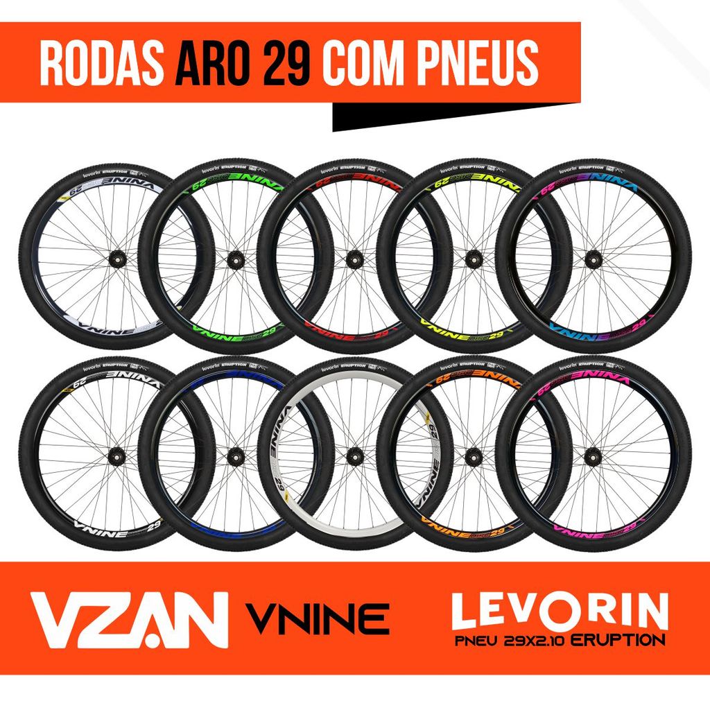Par de Roda Completa Bike Bicicleta MTB Aro 29 Disco Vnine Vzan C/ Pneu 29 x 2.10 Eruption Levorin