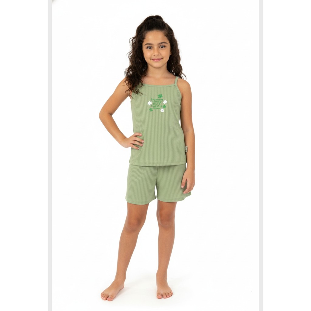 Conjunto em Ribana Canelada Menina com Regata e Short Guloseima