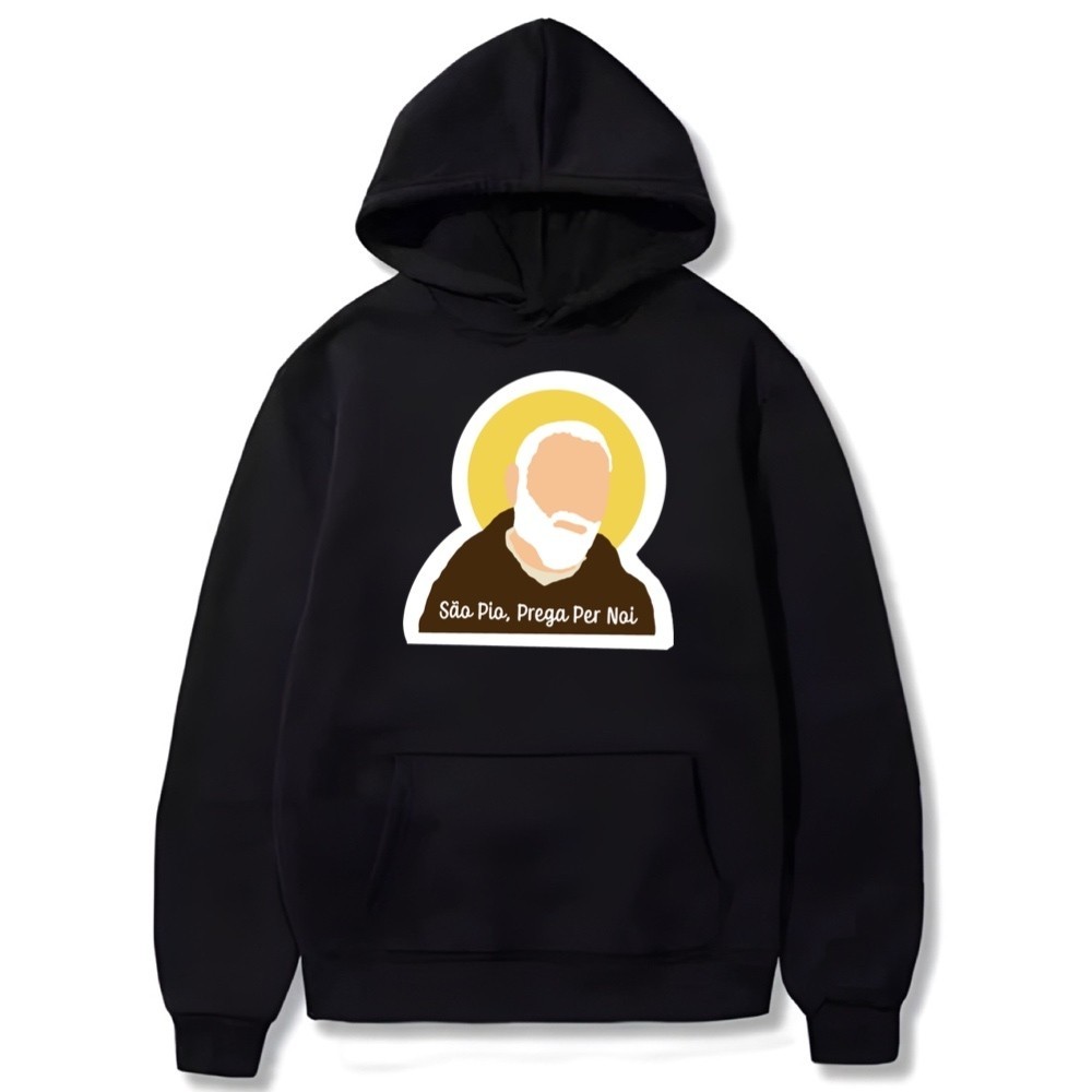 Moletom São Padre Pio Blusão Blusa de Frio Cristão São Padre Pio Rogai Por Nós - Fé Religiosa Unissex Feminino