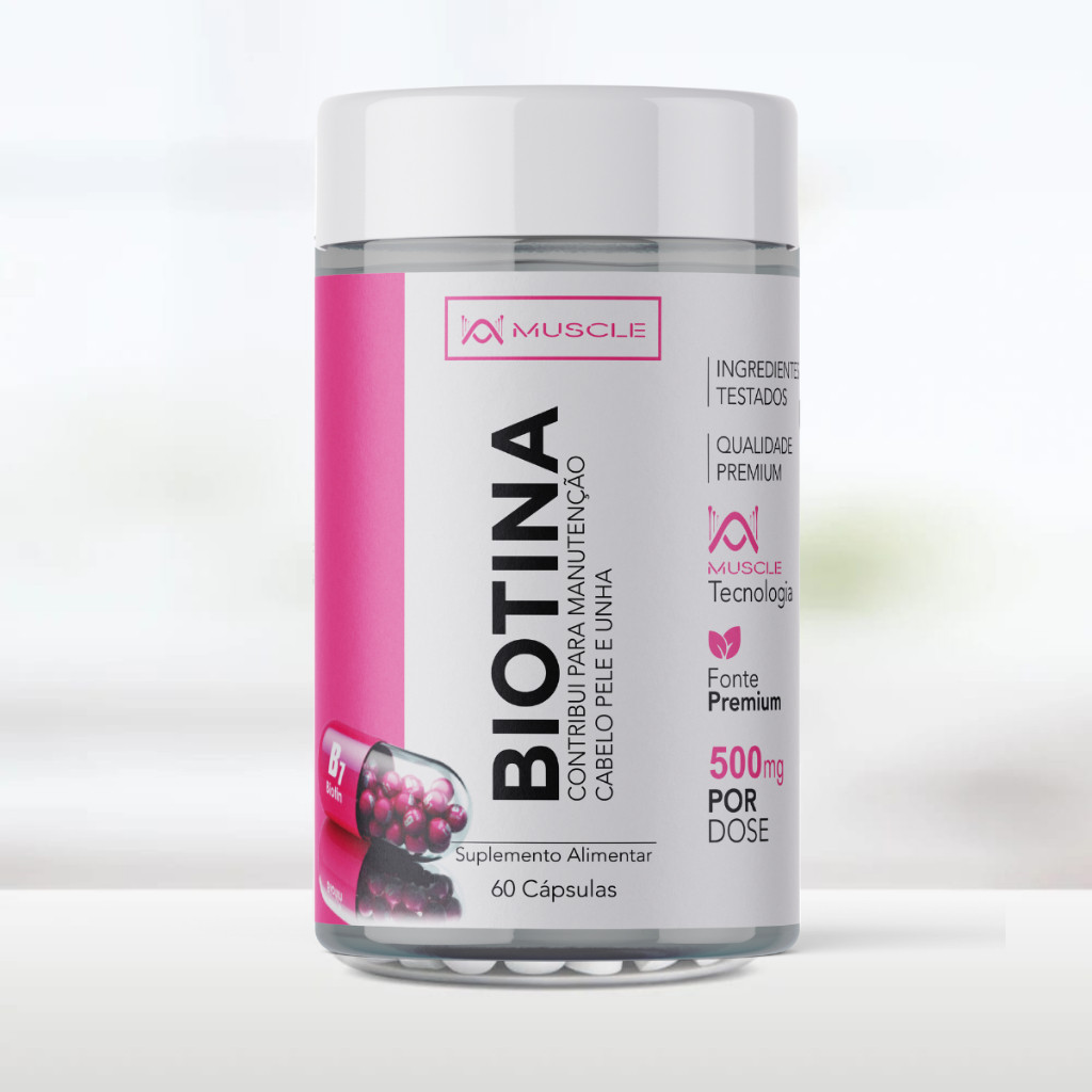 Biotina 500mg Muscle Cápsulas Fortalecimento Capilar 60 caps