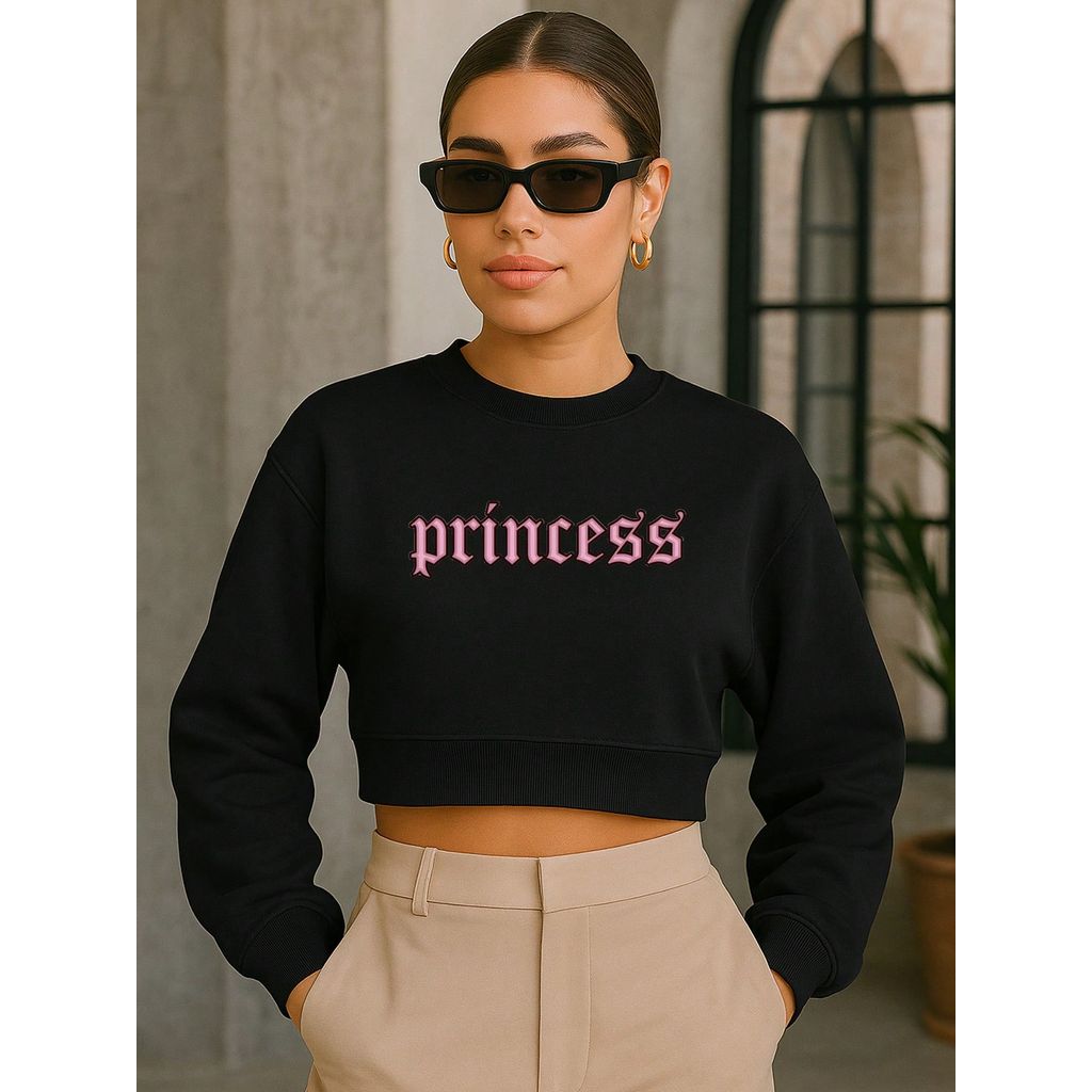 Cropped Moletom Feminino Princess Princesa Escrito Swag Streetwear Fofo Tumblr Estiloso Várias Cores