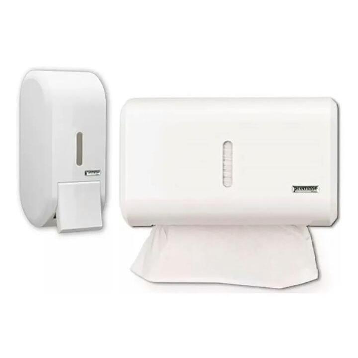 KIT Porta Papel Toalha E Saboneteira Liquido Dispenser Banheiro - KIT PREMISSE COMPLETO BRANCO em Oferta na Shopee