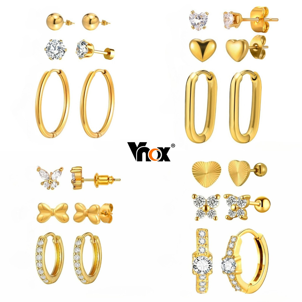 Conjunto De Brincos De Borboleta E Coração Vnox Sparkling CZ Para Mulheres Crian