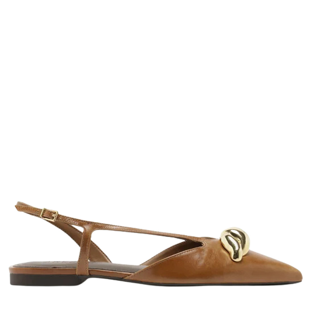 Sapatilha Arezzo Marrom Couro Bico Fino Slingback