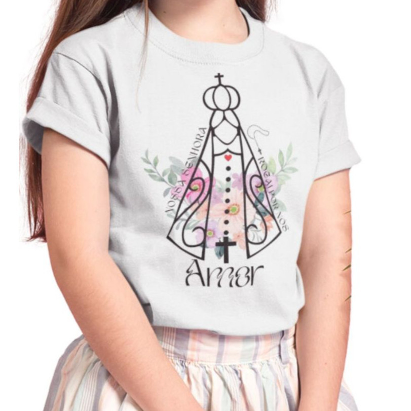 Camiseta Infantil Nossa Senhora Aparecida Camisa Para Crianças Diversas Estampas 100% Algodão Premium- Envio Rapido