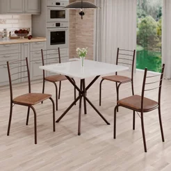 Conjunto Sala de Jantar Mesa Quadrada 70x70cm Tampo Madeira MDP 4 Cadeiras Rio Marrom/C. Marrom/Marrom