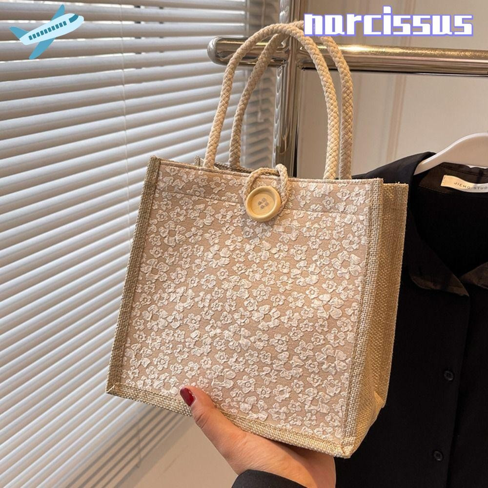Bolsa NARCISSUS, bolsa de ombro casual francesa reutilizável de linho, adequada para meninas IBMT