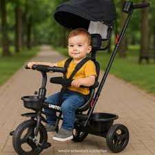 Triciclo Empurrador Vetrol Preto Protecao Sol Passeio Carrinho Andador Motinha Crianca