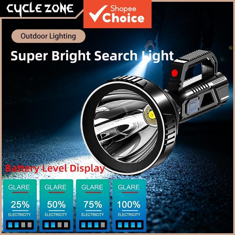 Lanterna de Busca LED Recarregável, Super Brilhante, com Indicador de Nível de Bateria, Tocha Portátil para Atividades