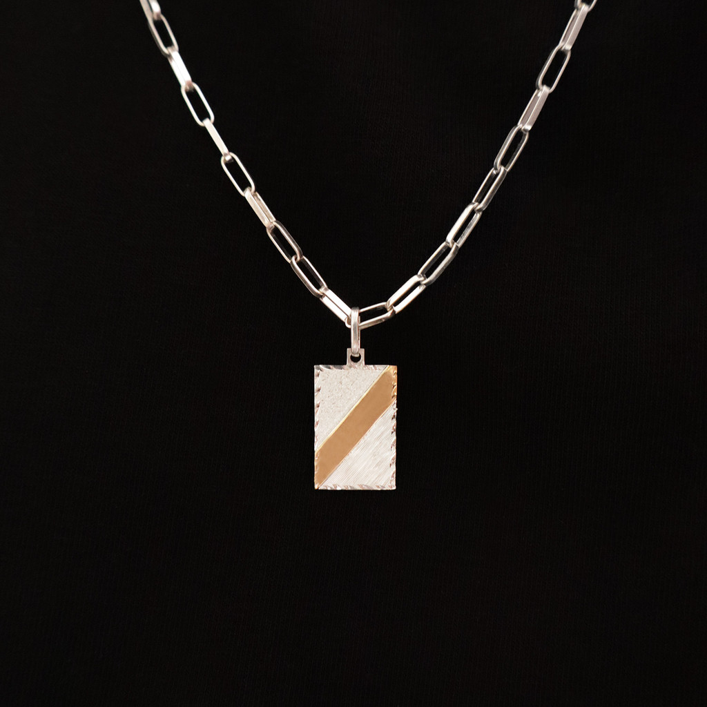 Pingente Prata 950 Plaquinha com Fio de Ouro 18k