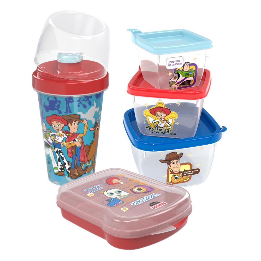 Kit Lancheira Toy Story Woody Jessie Buzz 3 Potes 1 Garrafa Mini Shakeira 1 Sanduicheira Plasútil