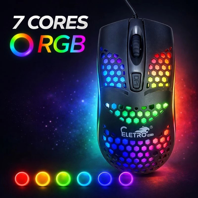 Mouse Gamer RGB USB 2400 DPI Eletro EL-2111 LED 7 Cores Mouse Gamer Para PC Notebook
