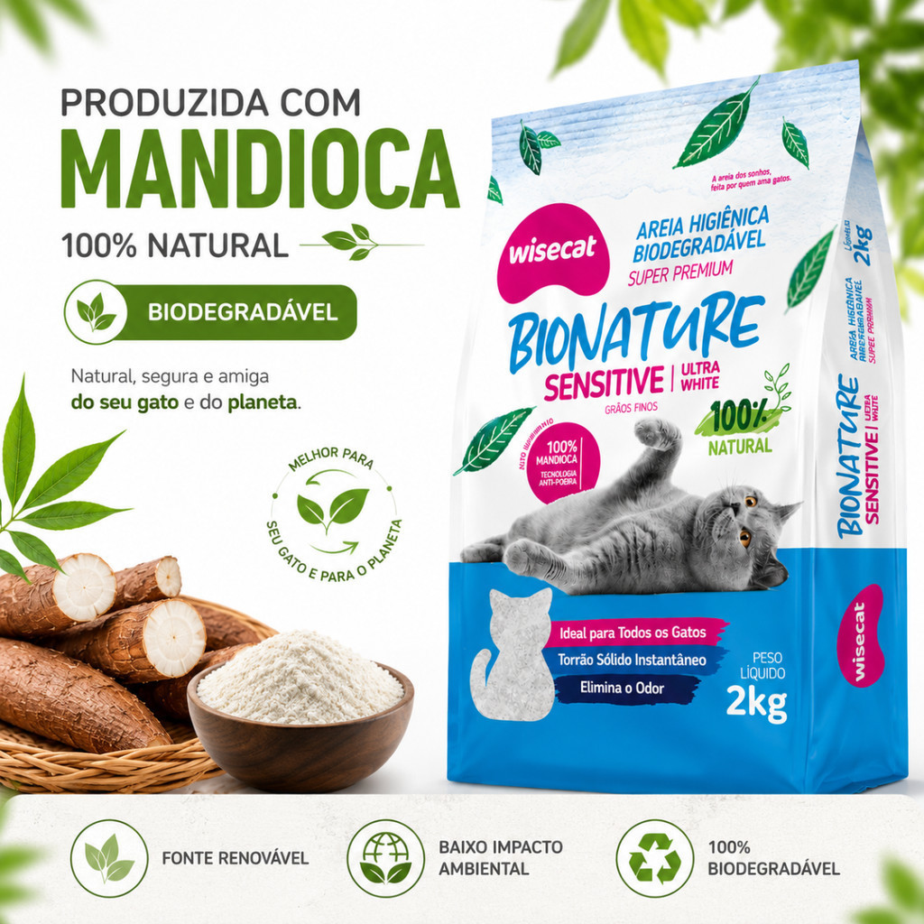 Detalhes do Kit 5 Areias Higiênicas Gato 2kg Natural Mandioca Ultra Fina Sem Odor Alta Absorção Torrão Instantâneo