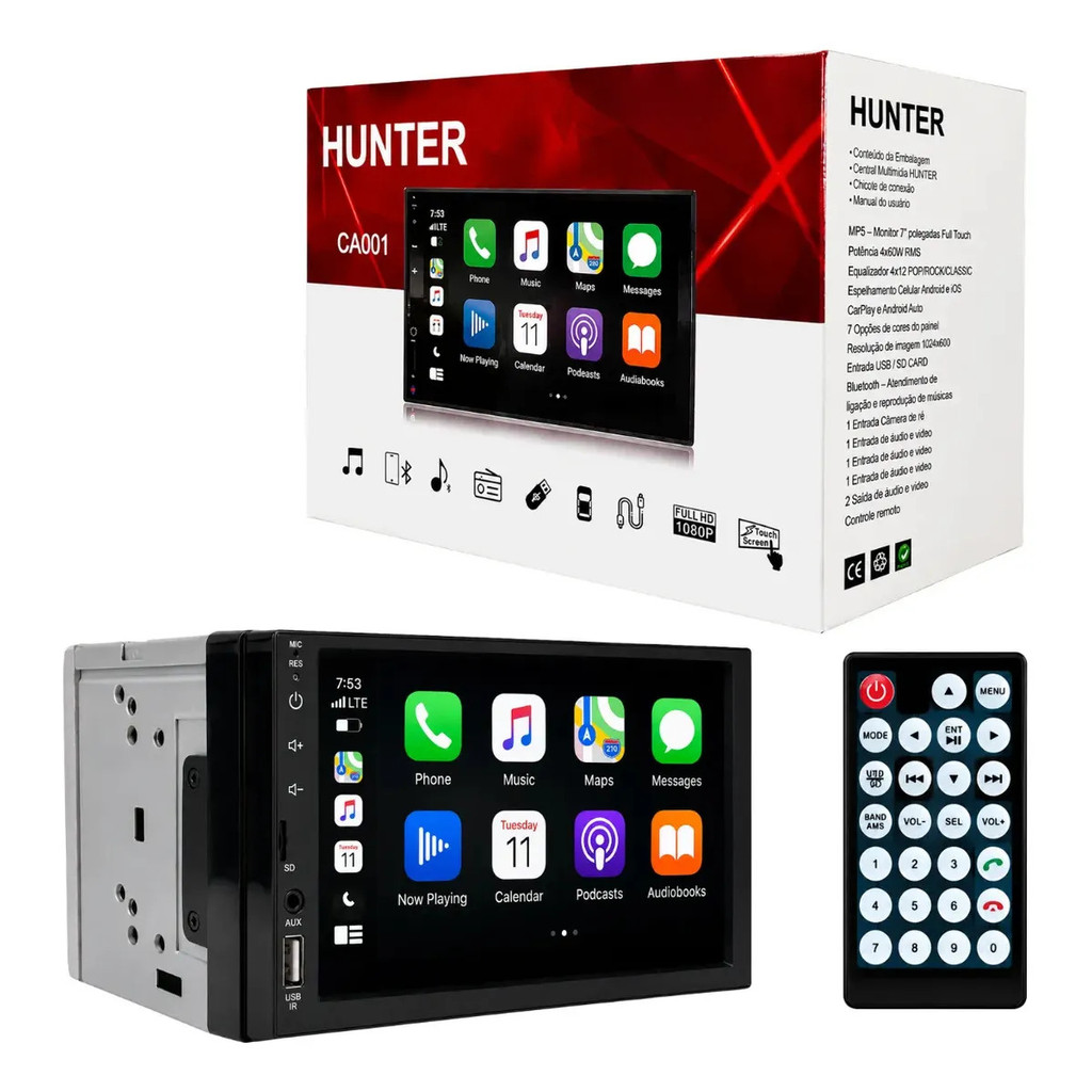 Central Multimídia 2din Carplay Android Auto E Espelhamento Bt Waze Gps