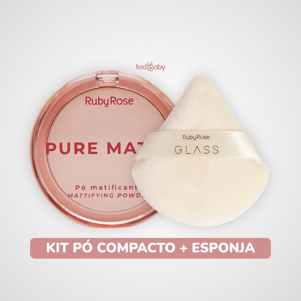 Pó Compacto Pure Matte + Esponja de Maquiagem Linha Powder Puff Ruby Rose® Kit Make Facial