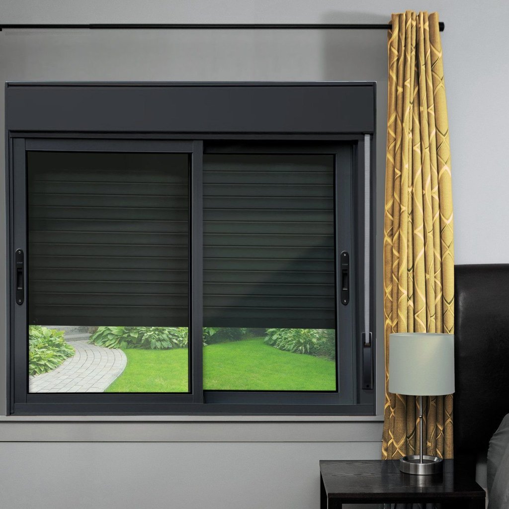 Janela Elite 2 Folhas Moveis com Persiana Integrada 120 X 200 Vidro Liso Preto