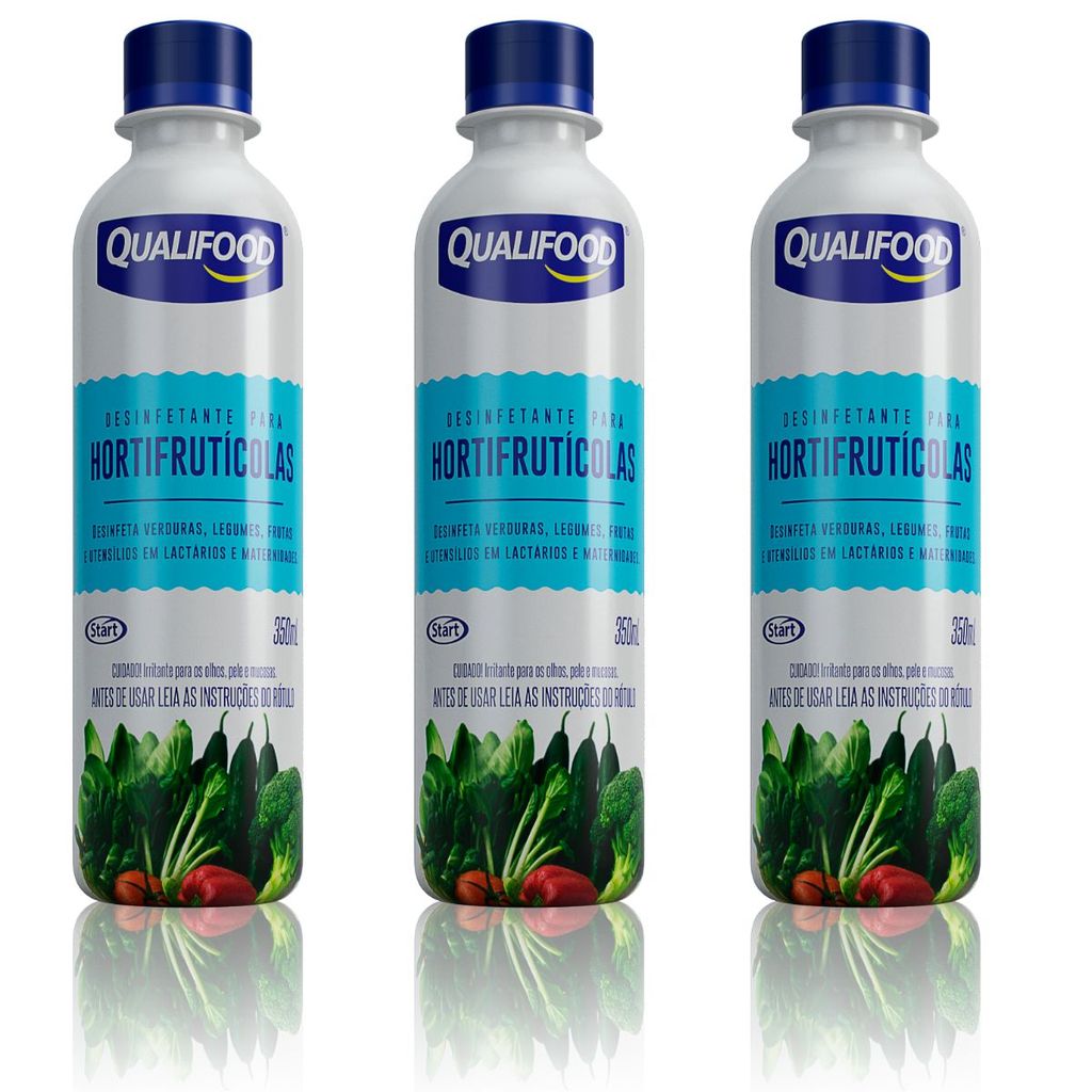 Pack 3un Desinfetante para Frutas, Verduras, Legumes, Mamadeiras e Utensílios Qualifood 350ml
