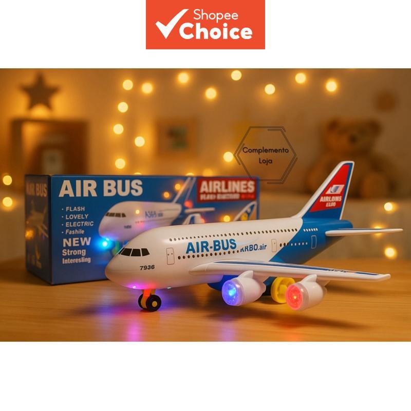 Brinquedo Modelo De Aeronave Elétrica A380 Infantil Com Rodas Rolantes Omnidirecionais Música Som Luz Brilhante