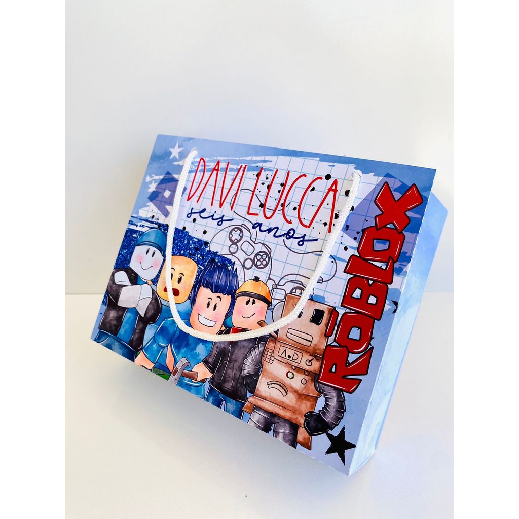 Sacolinha Grande Personalizada Tema Roblox Menino para Lembrancinhas de Aniversário.