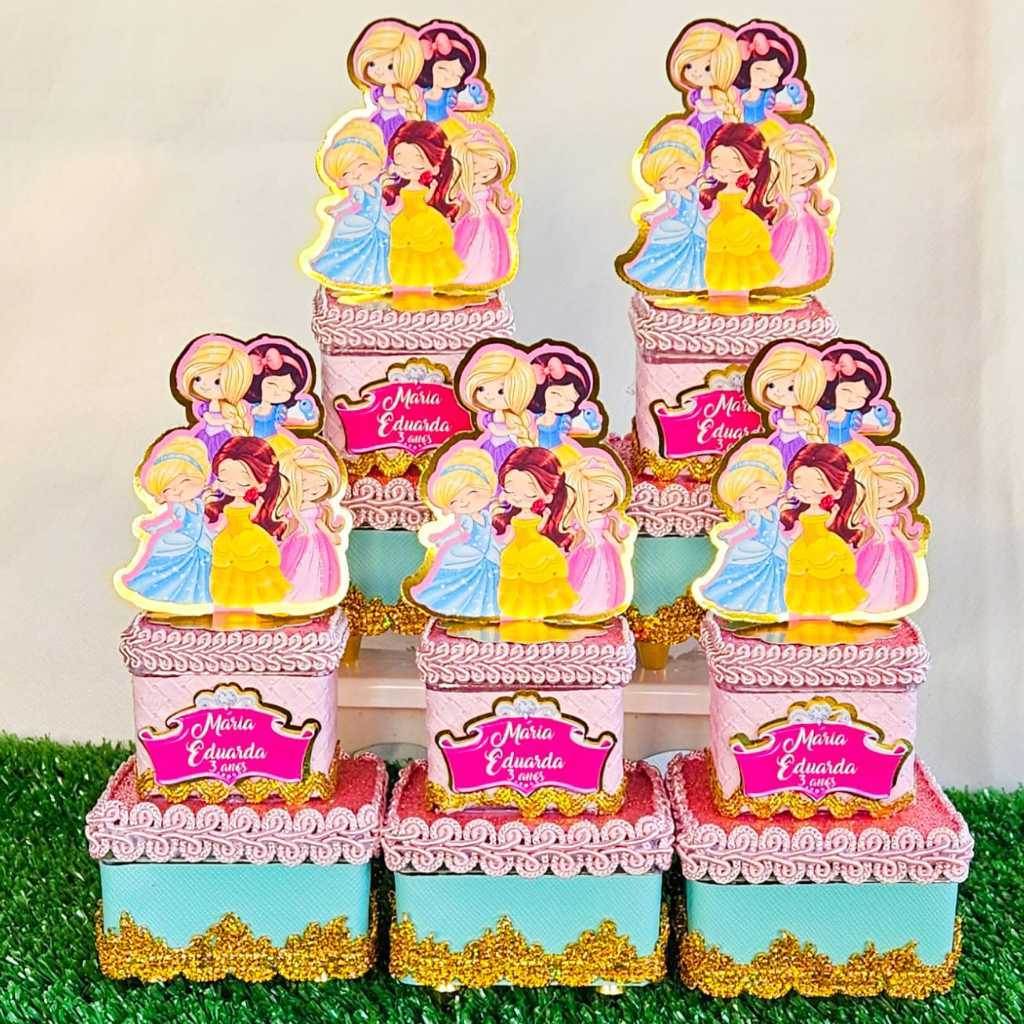 Caixa Acrilica Dupla Personalizada Princesas Cute / Lembrancinha Princesa / Festa Princesas