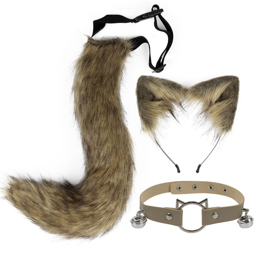 Colar de cauda de raposa, acessórios para orelhas e cabelo, cauda de raposa artificial, tiara 2D com tema de gato, presi