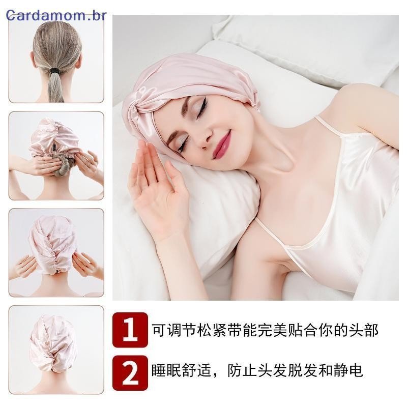 { CARDA } Chapéu Feminino De Cetim Sólido Para Dormir , Touca De Noturna De Camada Dupla Mulheres Banho À Prova D'água C