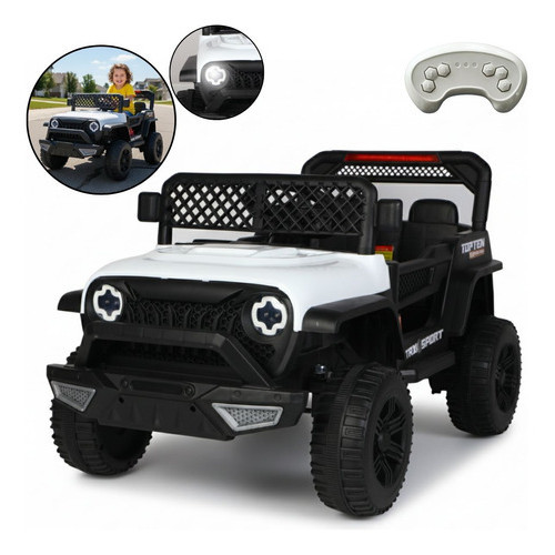 Mini Quadriciclo Infantil Jipe 12V Recarregável com LED e Música ATV Branco Com Controle Remoto