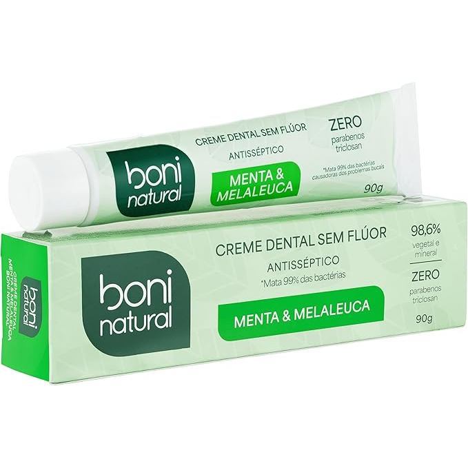 Creme Dental Boni Natural Menta Melaleuca Sem Flúor 90g em Oferta na Shopee